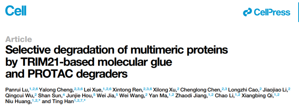 Selective degradation of multimeric proteins by TRIM21-based molecular glue and PROTAC degraders